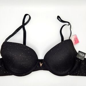 NEW XOXO Black & Gold Glitter Sparkle Sexy Push Up Bra 36B
